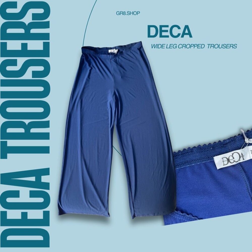 NWT DECA Wide Leg Cropped Trousers Elastic Waist Comfortable Fit Women's Pants